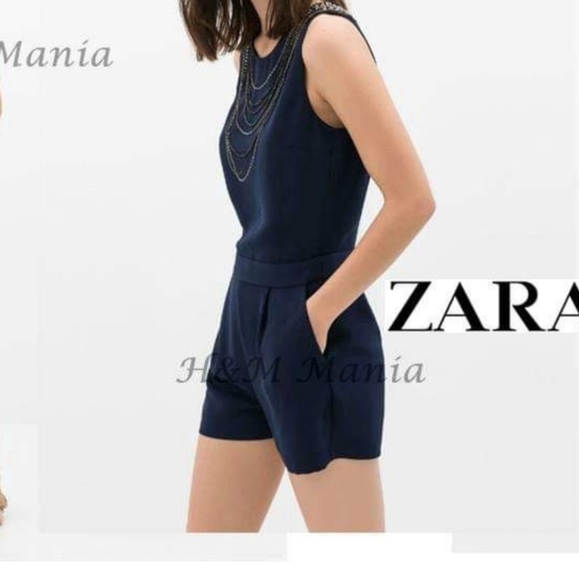NWOT Zara Navy Romper with chains - Picture 3 of 8
